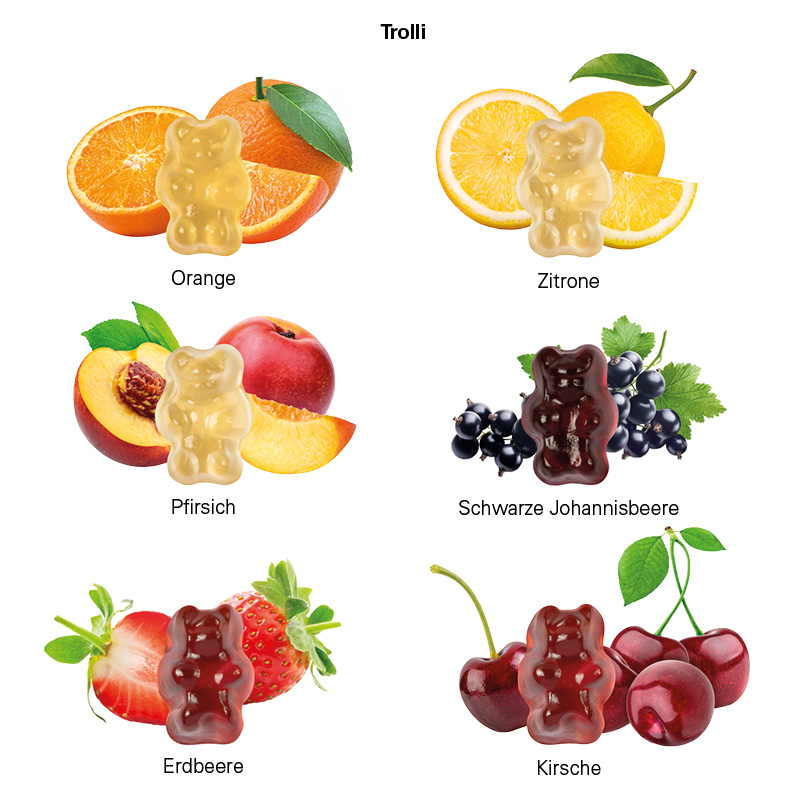 Minitüte,15 g, Papierfolie weiß, Trolli Fruchtgummibären, 30% Fruchtsaftqualität