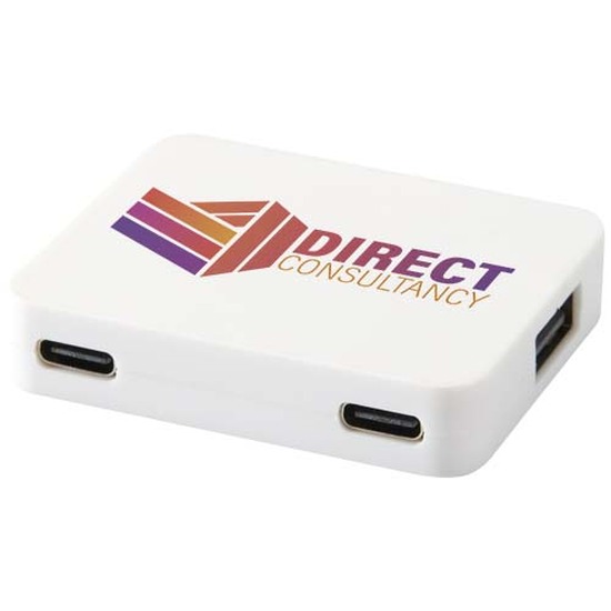 Gaia 4 Port USB Hub mit USB-A- und Typ-C-Ausgang und zwei Eingängen aus recyceltem Kunststoff