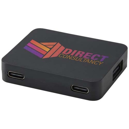 Gaia 4 Port USB Hub mit USB-A- und Typ-C-Ausgang und zwei Eingängen aus recyceltem Kunststoff