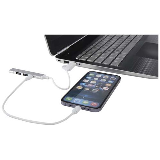 Alkaid 4 Port Hub aus recyceltem Aluminium mit USB-A- und Typ-C-Anschlüssen und zwei Eingängen