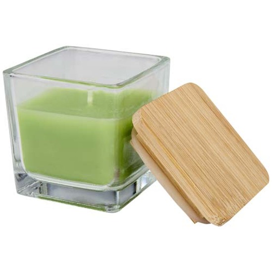 Ambra Quadratische Glaskerze mit Bambusdeckel