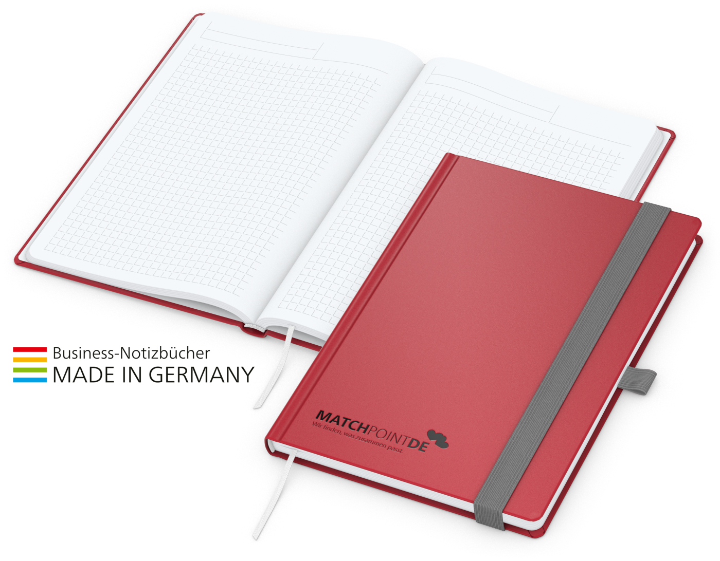 Notizbuch Vision-Book White Bestseller A5, rot inkl. Prägung schwarz-glänzend