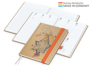 Buchkalender Match-Hybrid White Bestseller A4, Natura braun-individuell, orange