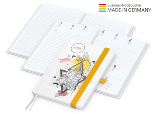 Buchkalender Match-Hybrid White Bestseller A4, Natura individuell, gelb