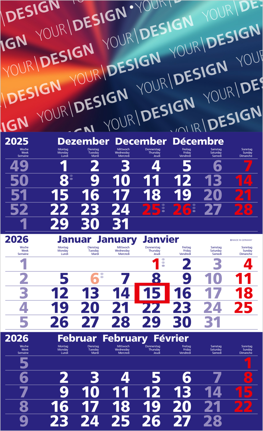 3-Monatskalender Solid 3 Bestseller (Einblatt)