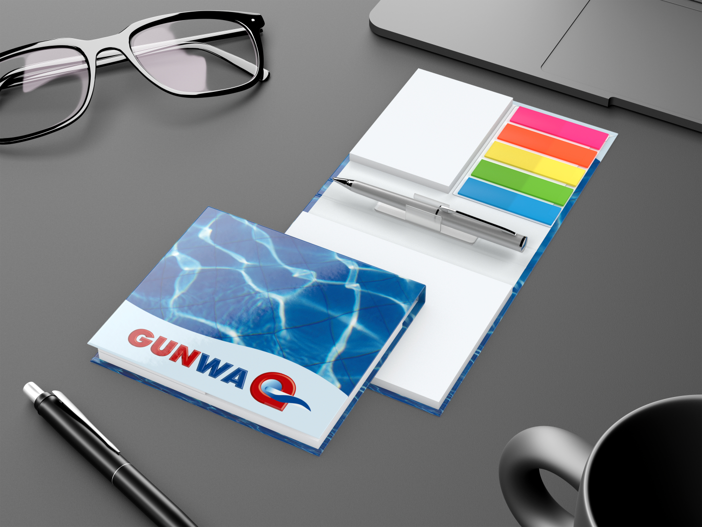 Haftnotiz-Set Amsterdam A White Bookcover mit Mini-Kugelschreiber