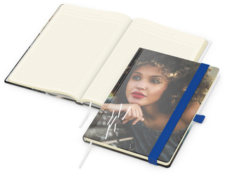 Notizbuch Match-Book Creme Bestseller, A5, Cover-Star, gloss-individuell, mittelblau