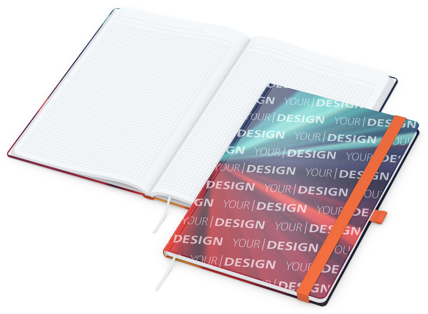 Notizbuch Match-Book White Bestseller, A4, Cover-Star, gloss-individuell, orange