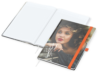 Notizbuch Match-Book White Bestseller, A4, Cover-Star, gloss-individuell, orange