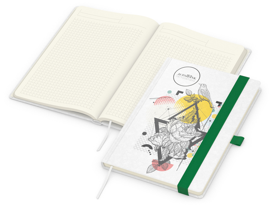 Notizbuch Match-Book Creme Bestseller, A5, Natura, individuell, grün