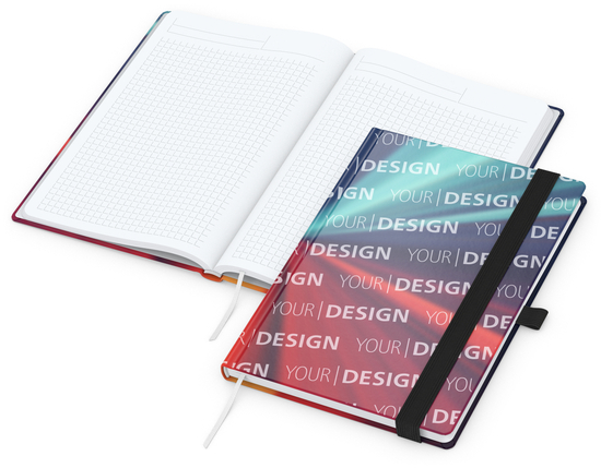 Notizbuch Match-Book White Bestseller, A5, Cover-Star, gloss-individuell, schwarz
