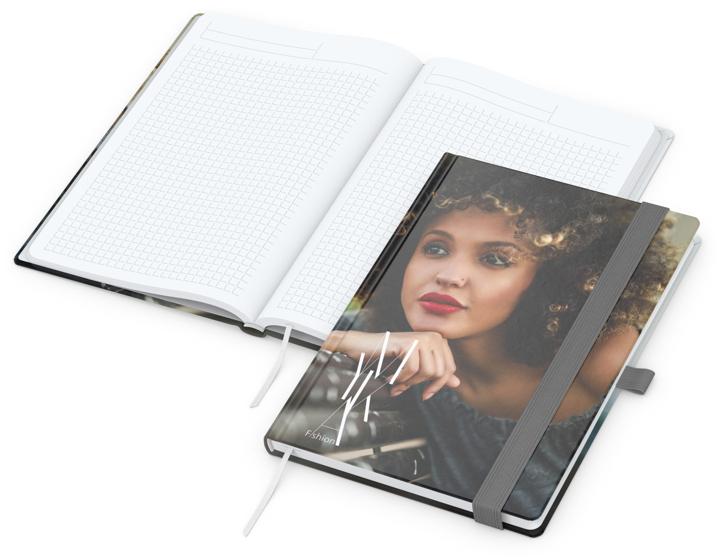 Notizbuch Match-Book White Bestseller, A5, Cover-Star, gloss-individuell, silbergrau
