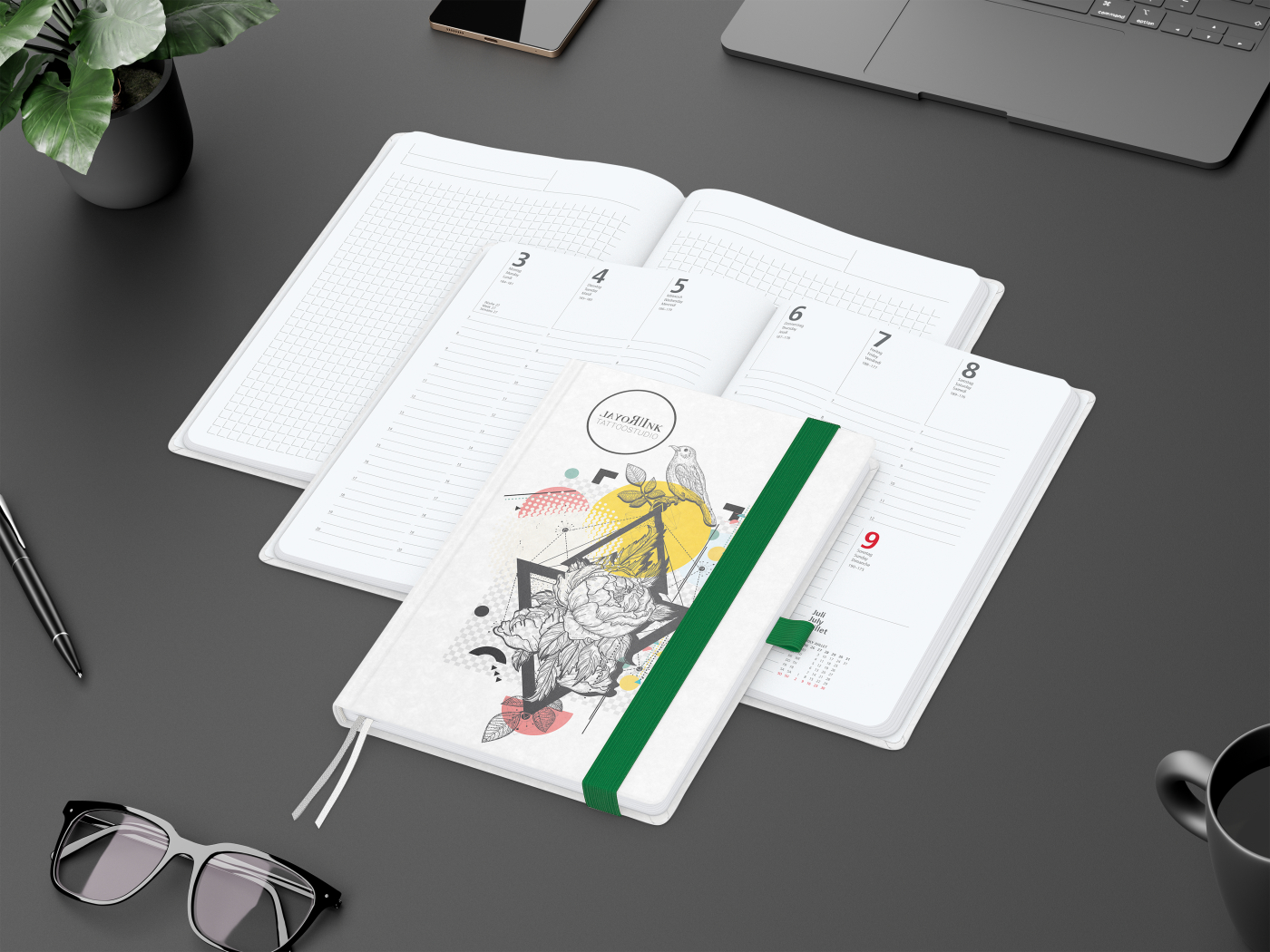 Wochenplaner Match-Hybrid White Bestseller, A5, Natura individuell, grün