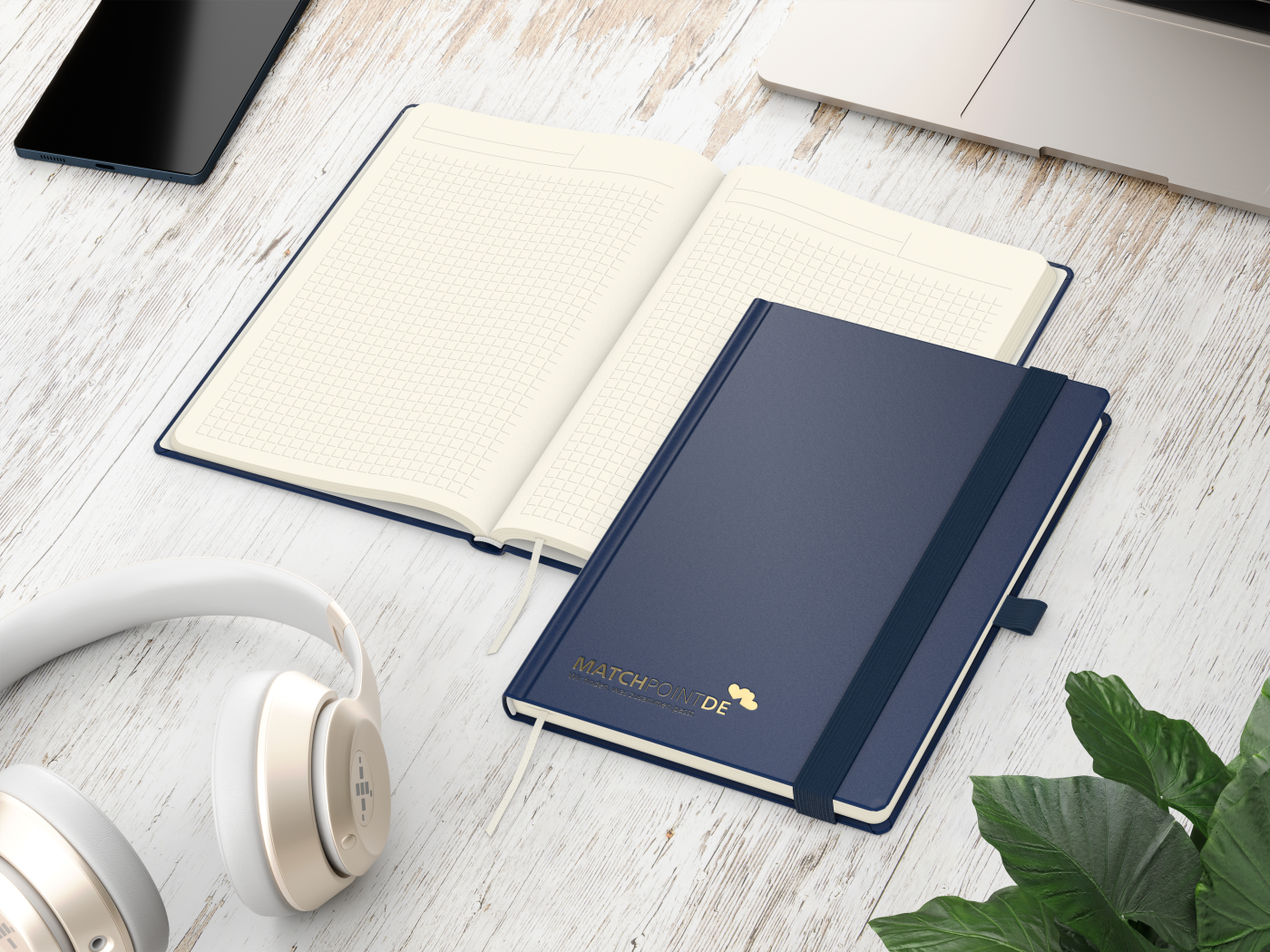 Notizbuch Vision-Book Creme Bestseller, A5, dunkelblau inkl. Goldprägung