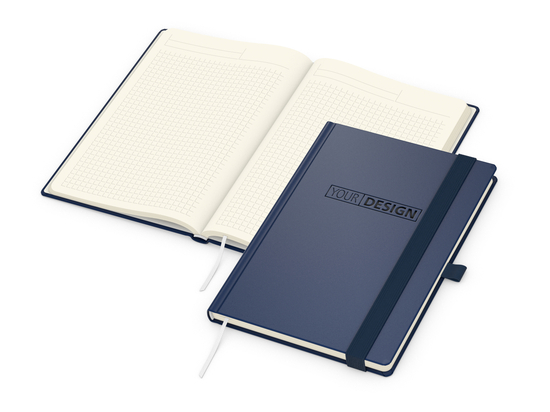Notizbuch Vision-Book Creme Bestseller, A5, dunkelblau inkl. Prägung schwarz-glänzend