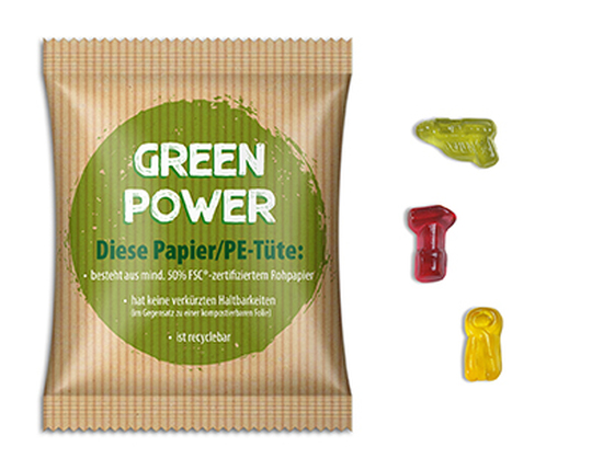 Fruchtgummi Standardformen 10 g Werkzeugmischung Papier/PE-Verbundfolie weiß