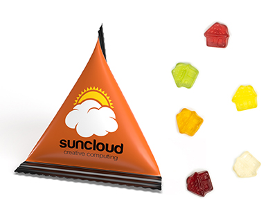 Mini Tetraeder Fruchtgummi 10 g Haus Standard-Folie transparent