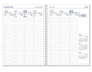 Wochenkalender "Klassik D Wire" im Format 14,5 x 20,5 cm, deutsches Kalendarium Grau/Blau, 144 Seiten, Wire-O-Bindung, mit Eckenperforation, Deckelpaar Slinky bordeaux