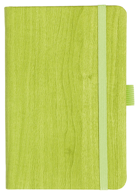 Notizbuch Style Small im Format 9x14cm, Inhalt kariert, Einband Woody in der Farbe Lime