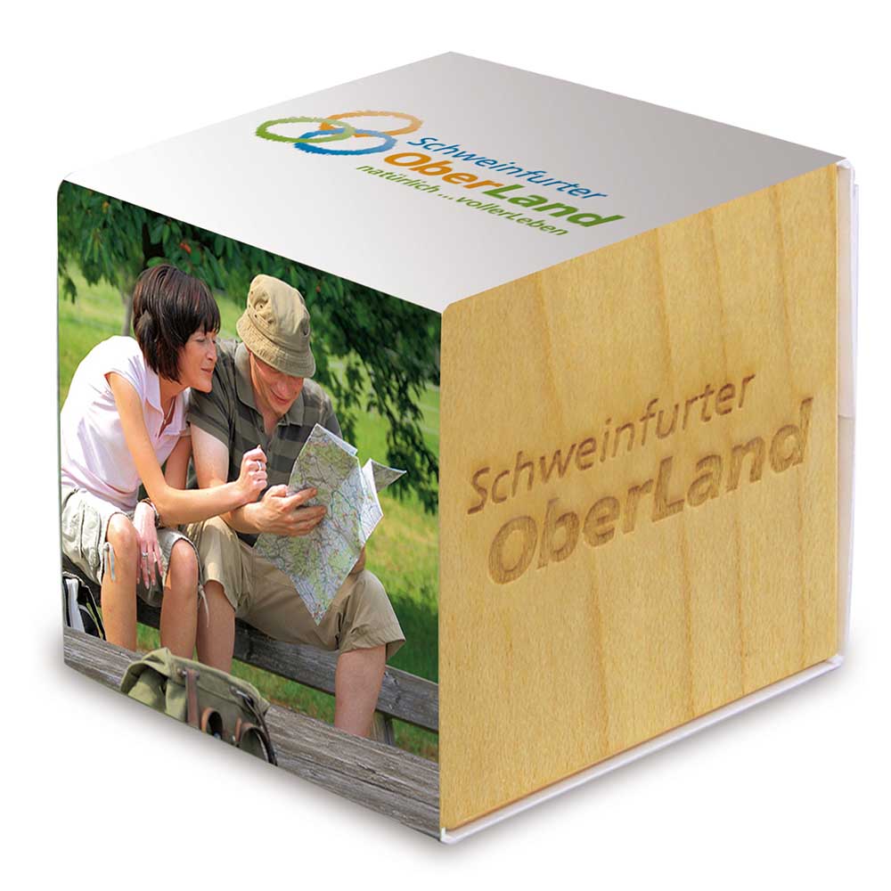 Pflanz-Holz mit Samen (Graspapier-Banderole) - Fichte, 1 Seite gelasert