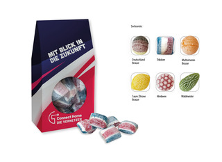 Beutelschachtel mit Bonbons, Inhalt: Himbeere