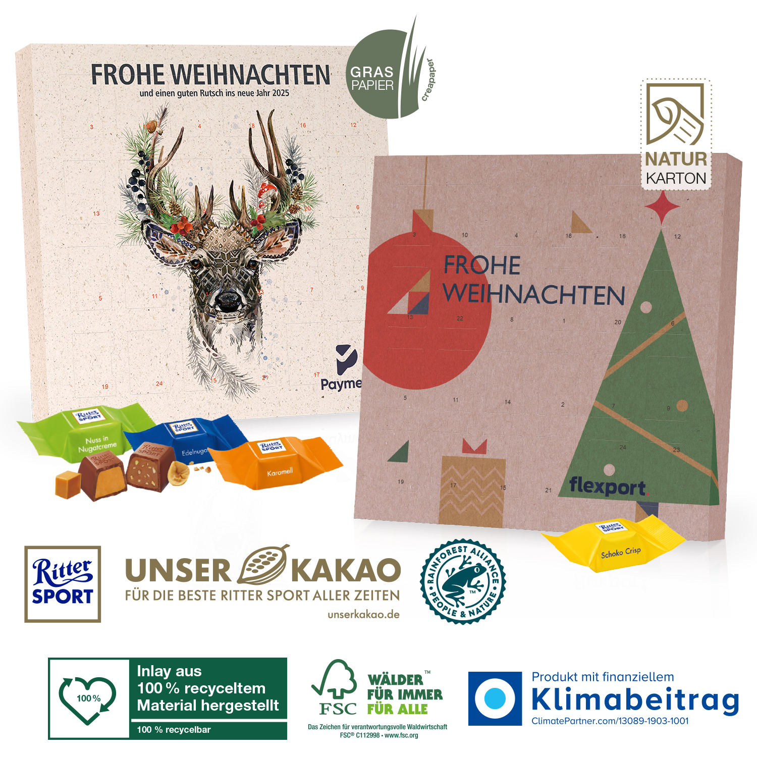 Adventskalender Quadratisch mit Ritter SPORT Schokowürfel