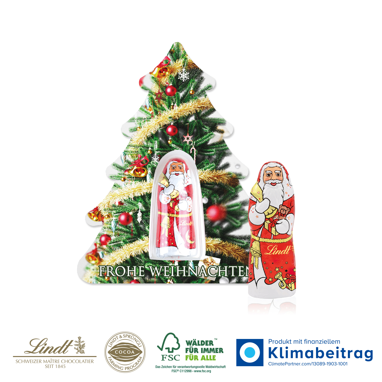 Schokokarte „Business“ Weihnachtsbaum mit Lindt Weihnachtsmann