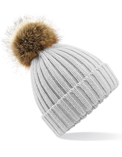 Faux Fur Pop Pom Chunky Beanie