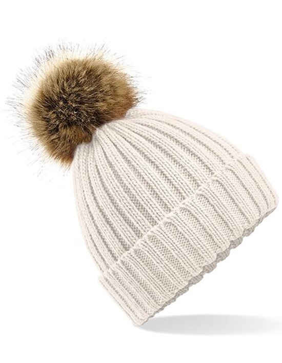 Faux Fur Pop Pom Chunky Beanie