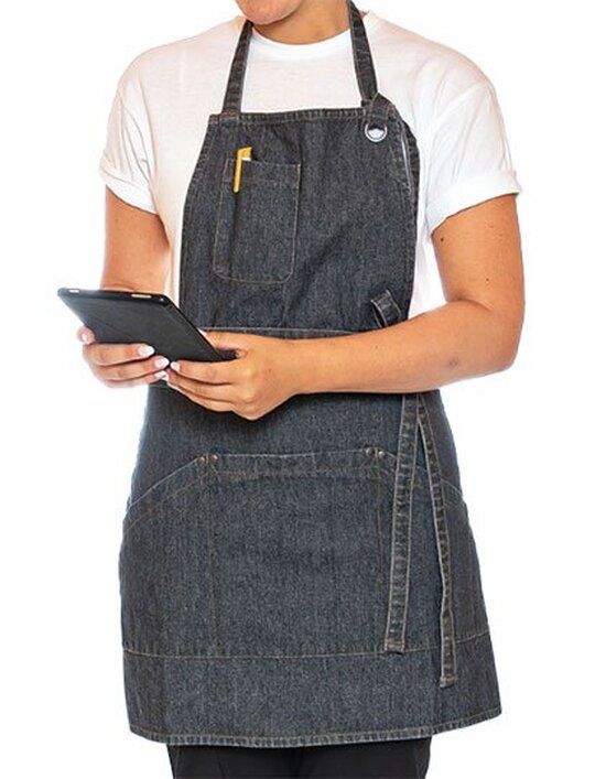 LF116 Le Chef Utility Apron Bib Washed Denim