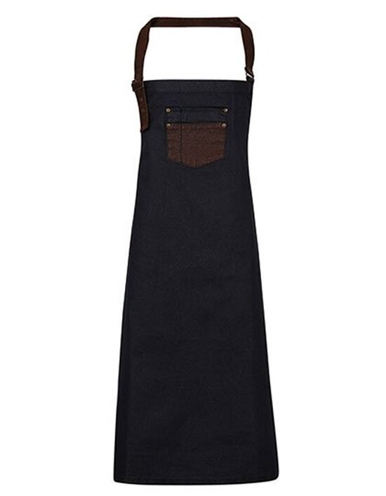 Division Waxed Look Denim Bib Apron With Faux Leather