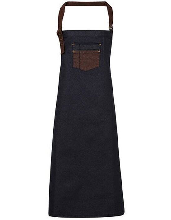 Division Waxed Look Denim Bib Apron With Faux Leather
