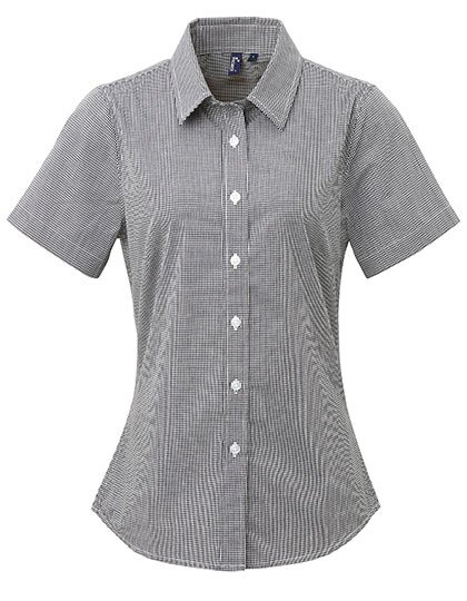 Ladies` Microcheck (Gingham) Short Sleeve Cotton Shirt