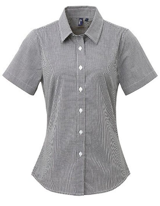 Ladies` Microcheck (Gingham) Short Sleeve Cotton Shirt