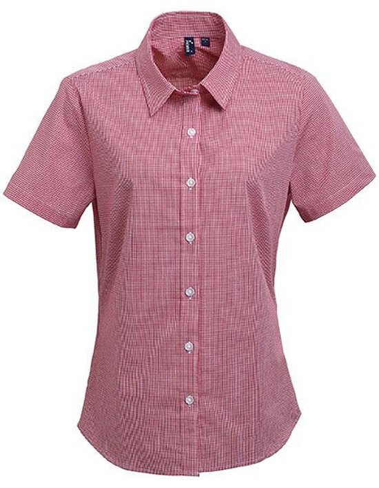 Ladies` Microcheck (Gingham) Short Sleeve Cotton Shirt
