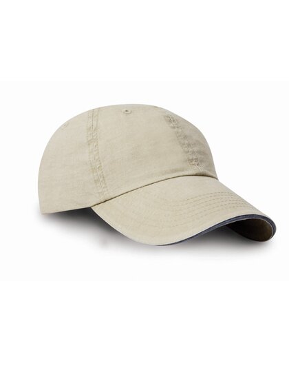 Washed Fine Line Cotton Cap with Sandwich Peak